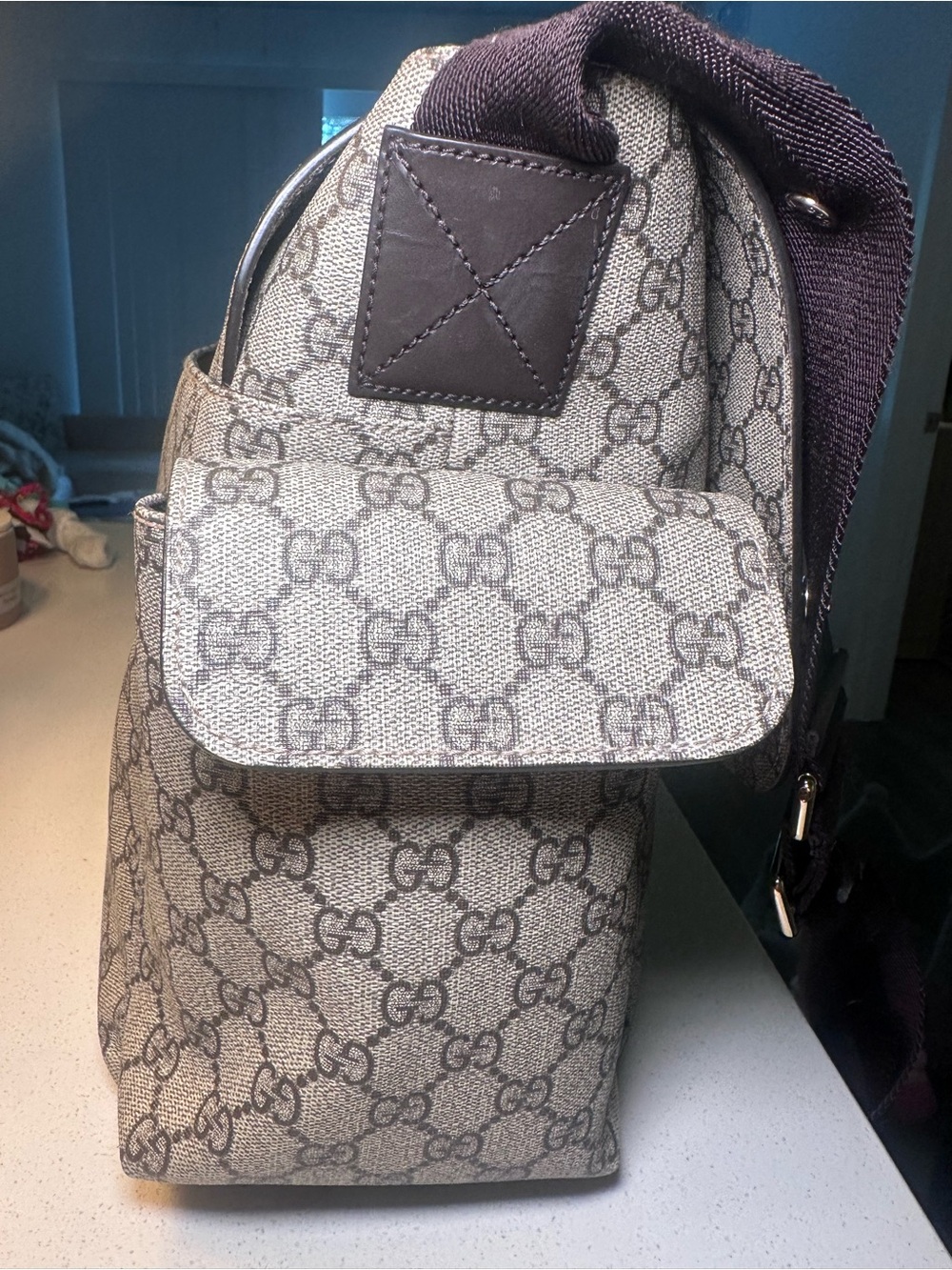 Gucci Beige Monogram Messenger Bag with Brown Strap - Picture 6 of 8